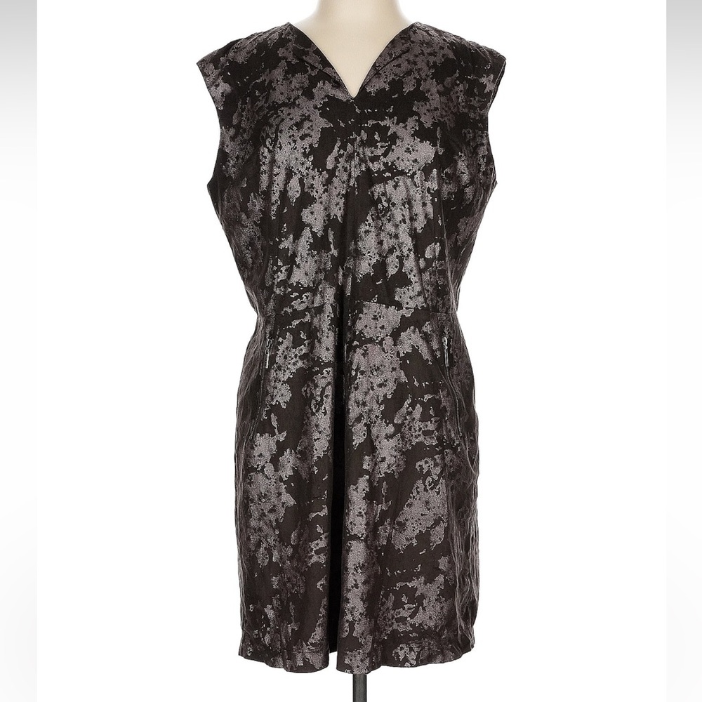 Vivienne Tam Shimmering Black Brown Metallic Faux Suede Silver Dress Size 12 L